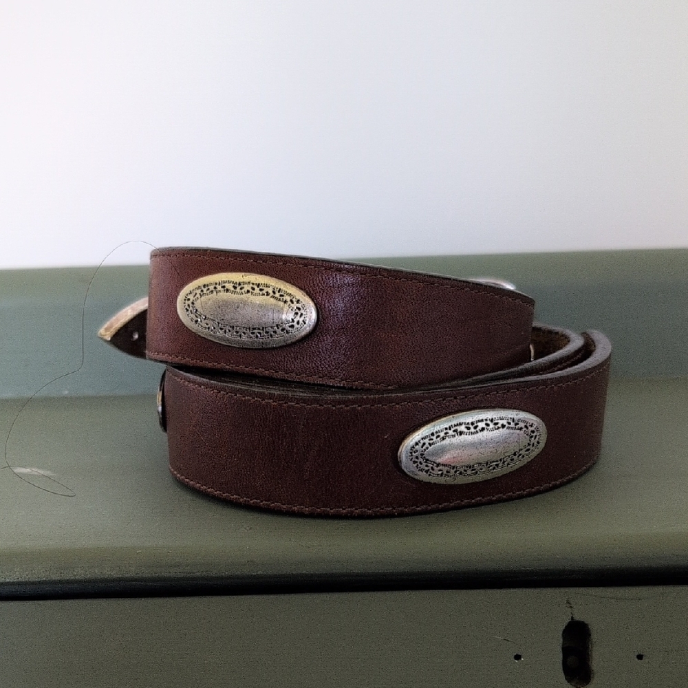 Brown Leather Belt with Silver Accents